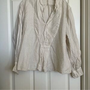 SOLD CROSS-POSTED MAGNOLIA PEARL European Cotton Cream Long Sleeve Blouse